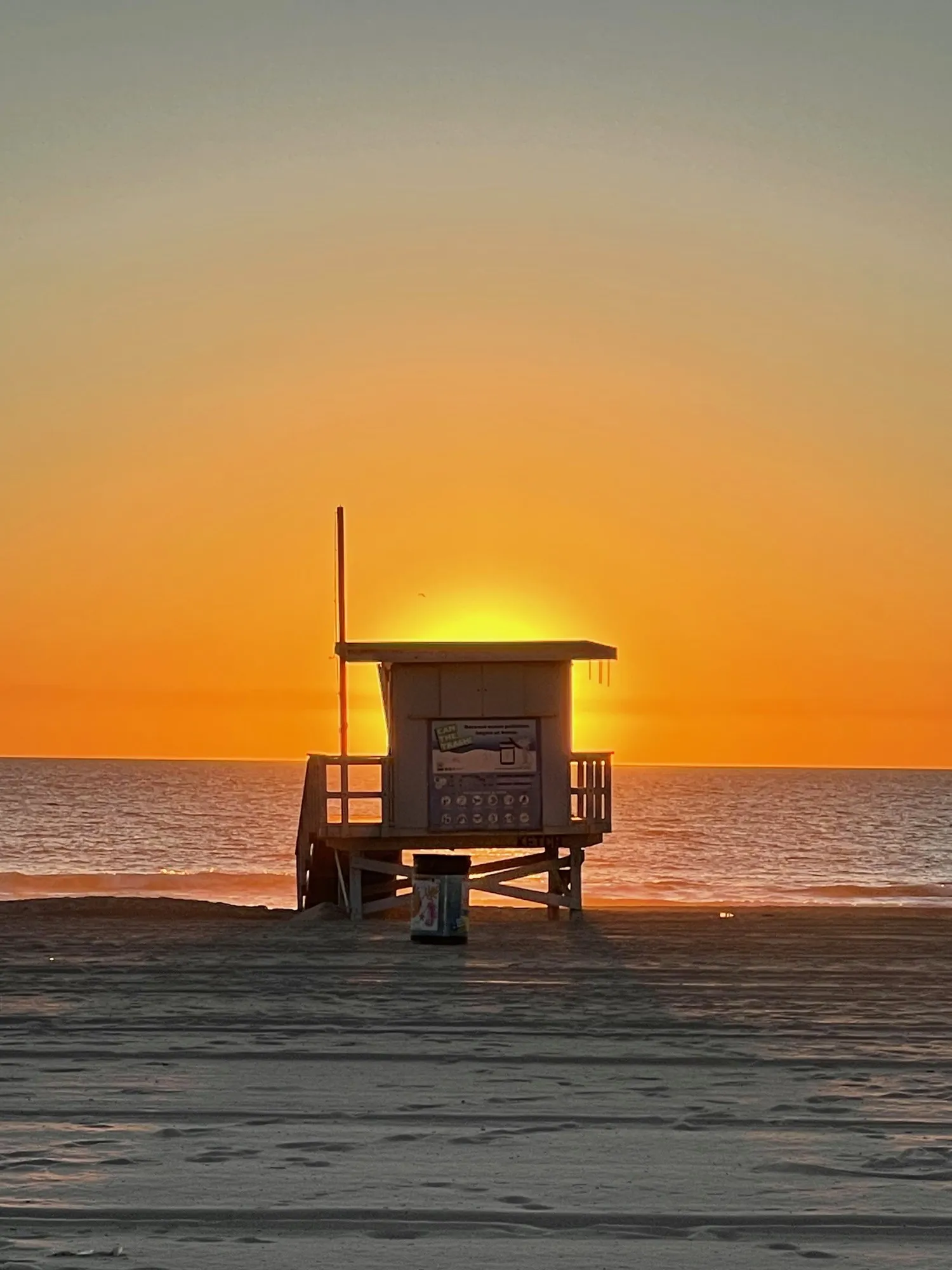 Lifeguard tower at sunset. A beach observation made in the changing evening light.