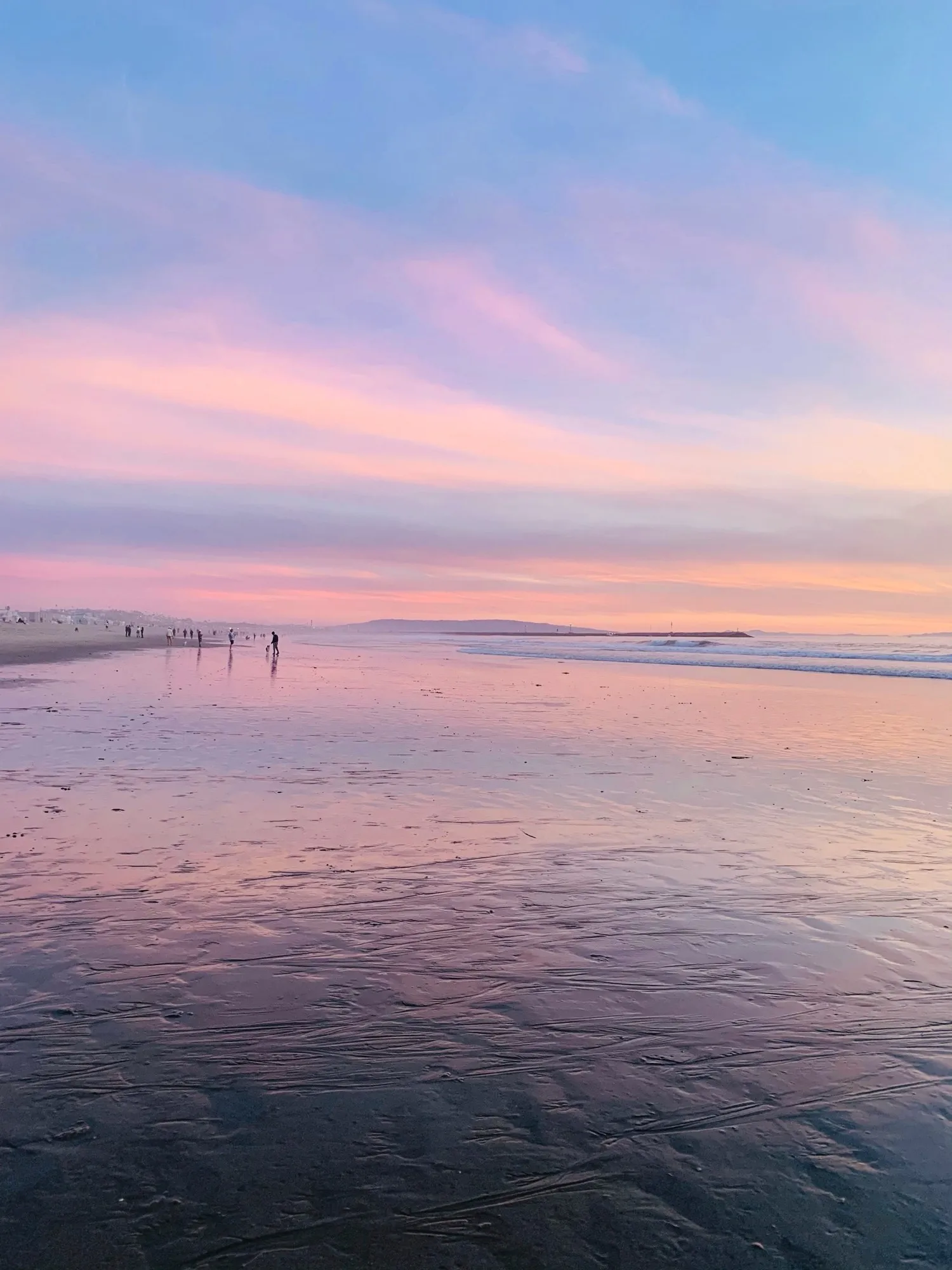Rose light over the sea. A beach observation made in the changing evening light.