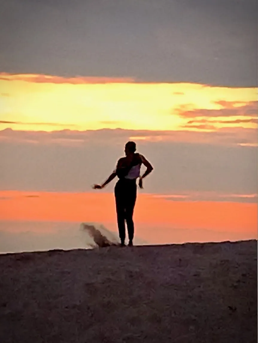 Silhouette on the ridge of sand. A beach observation made in the changing evening light.